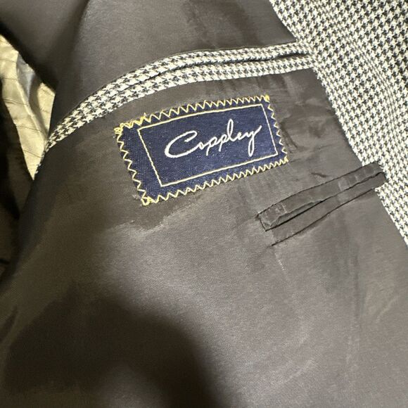 Coppley Ermenegildo Zegna Black Houndstooth Blazer SportCoat 46R Wool Silk Linen - Picture 5 of 14